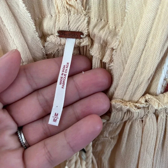 Free People Bali Will Wait For You Yellow Embroidered Gauzy Midi Dress Sz Medium - Picture 8 of 13